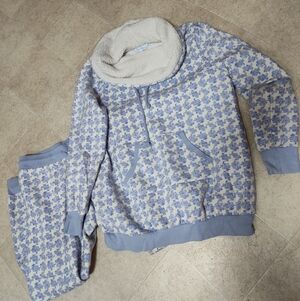 Pajamagram Chalet Shearling Rollneck Pajamas Blue White Fleece Lined Sz L Unworn